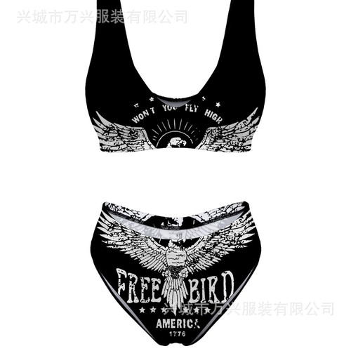 2025 European and American Women's Swimsuits, Slimming Hot Spring Backless Bikini with Sexy Print