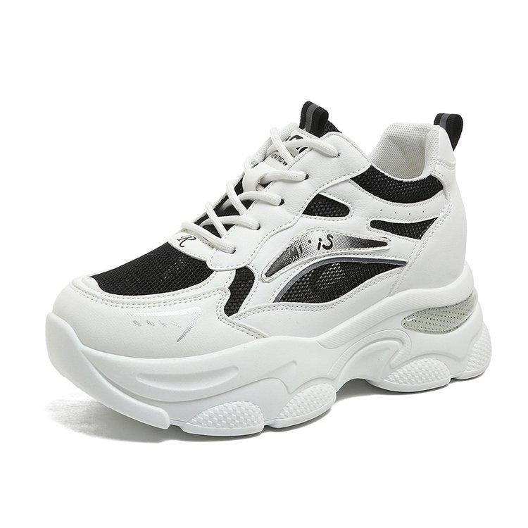 Aumentar la altura de la malla, zapatos de papá, zapatos de mujer pequeños, primavera de 2026 nuevos zapatos deportivos, zapatos de malla transpirables, zapatos blancos
