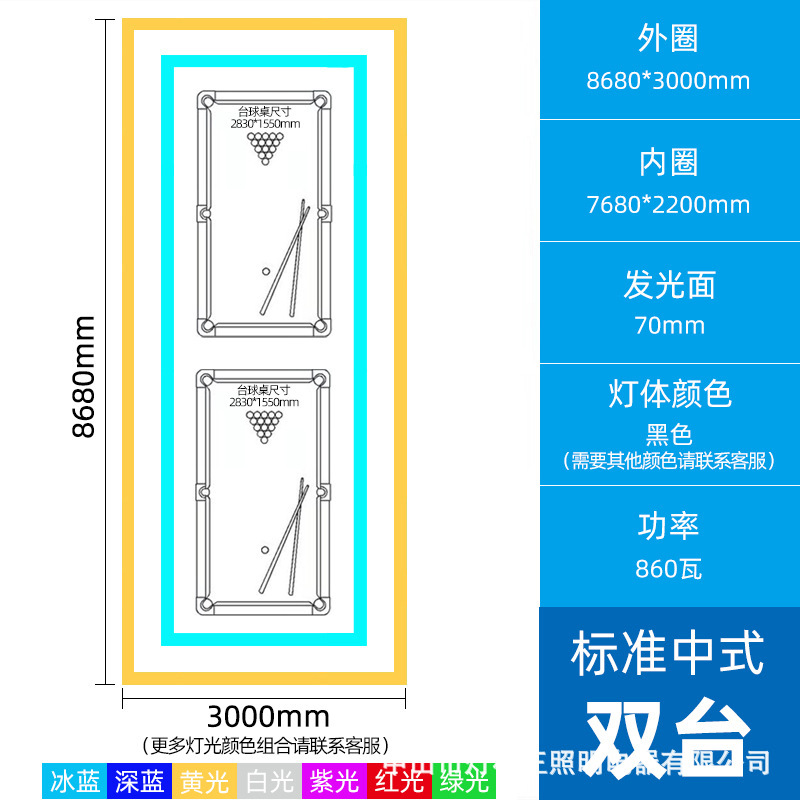 Luz ambiental para billar, lámpara colgante para billar, sala de billar, gimnasio, sala de baile, salón de billar, luz lineal personalizable