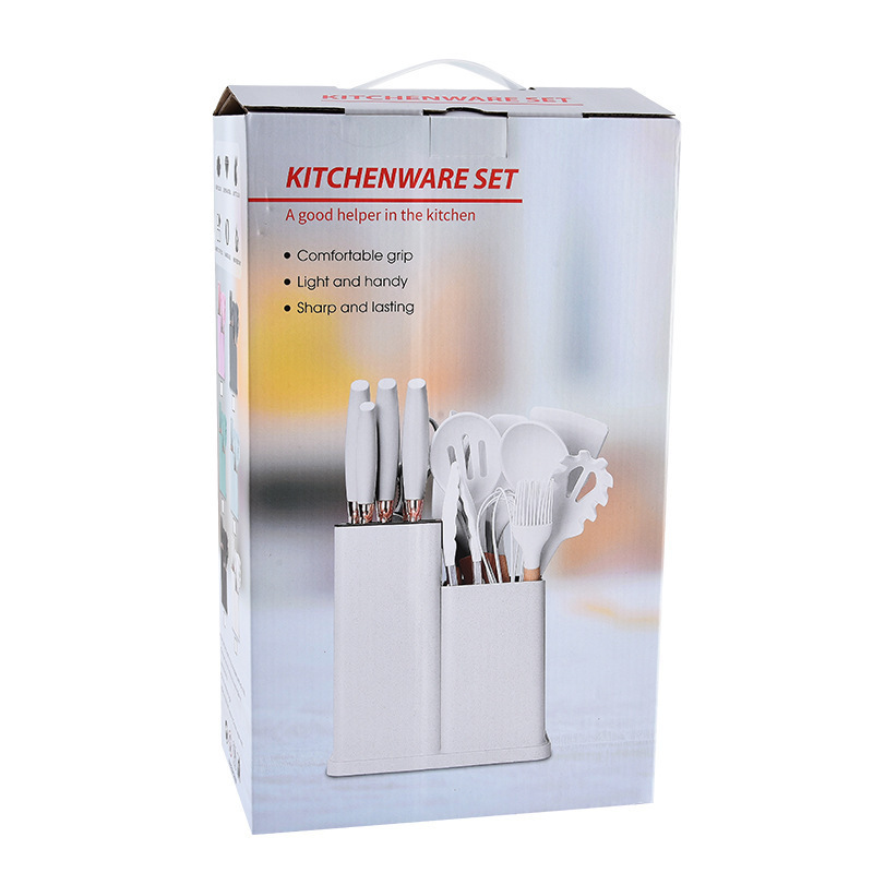 Juego de utensilios de cocina de comercio exterior pala de cocina cuchara de silicona caliente combinación de herramientas de utensilios de cocina de 19 piezas con traje de peso de cubo de almacenamiento