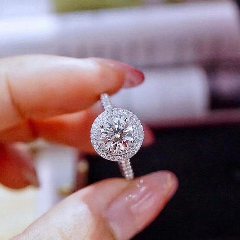 Fashion Geometric Exquisite Zircon Round Diamond Engagement Copper Ring display picture 2