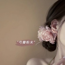 芍药粉末 氛围感法式复古雪纺花朵羽毛抓夹 小众后脑勺盘发鲨鱼夹