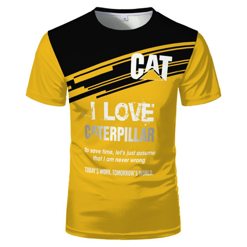 TK人気 CAT掘削機 3D立体インク メンズT アメリカンワークウェア風 通気速乾半袖Tシャツ|undefined