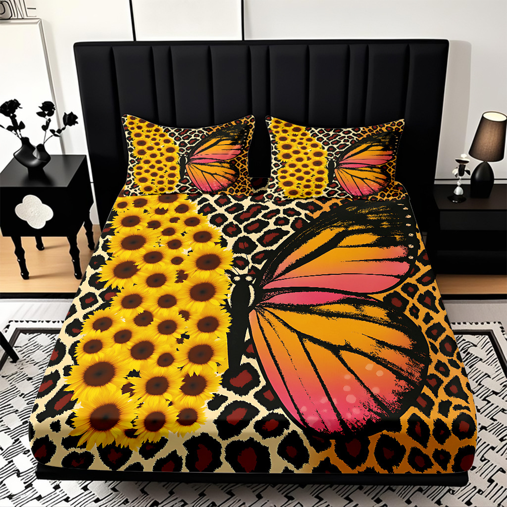 Comercio exterior transfronterizo textil doméstico patrón de girasol impresión digital 3D cama de molienda de tres piezas JIT modelo Temu