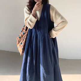 灯芯绒连衣裙甜美森系裙文艺复古森女风秋冬