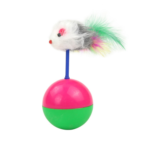 In-stock wholesale Hartley pet cat toys: colorful feather flocking mouse-style roly-poly balls, 6 pieces.