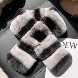 真獭兔毛围脖韩版高级感双面保暖加厚青紫蓝渐变色皮草围巾毛领子