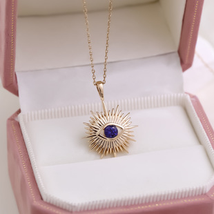 Turkish Eye Retro Necklace Real Gold Electroplating European and American Devil Inlaid Cultivated Sapphire Light Luxury Clavicle Chain Necklace