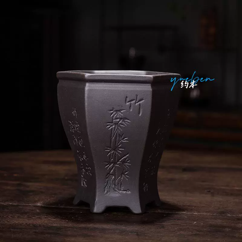 Purple sand flowerpot belt base tray bonsai bonsai orchid Wenzhu small banyan tree green plants, succulent ceramic pot