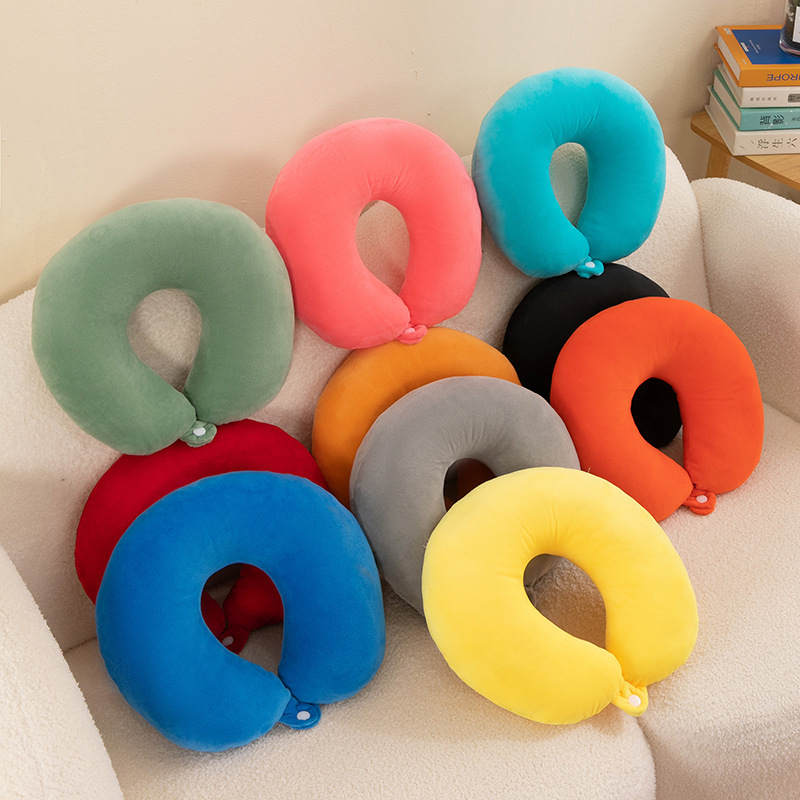 Solid Color U-Shaped Pillow Made of Pp Cotton for Driving, Travel, and Neck Support, Can Be Printed with Logo, Suitable for Office Rest, Travel, and Business Trips