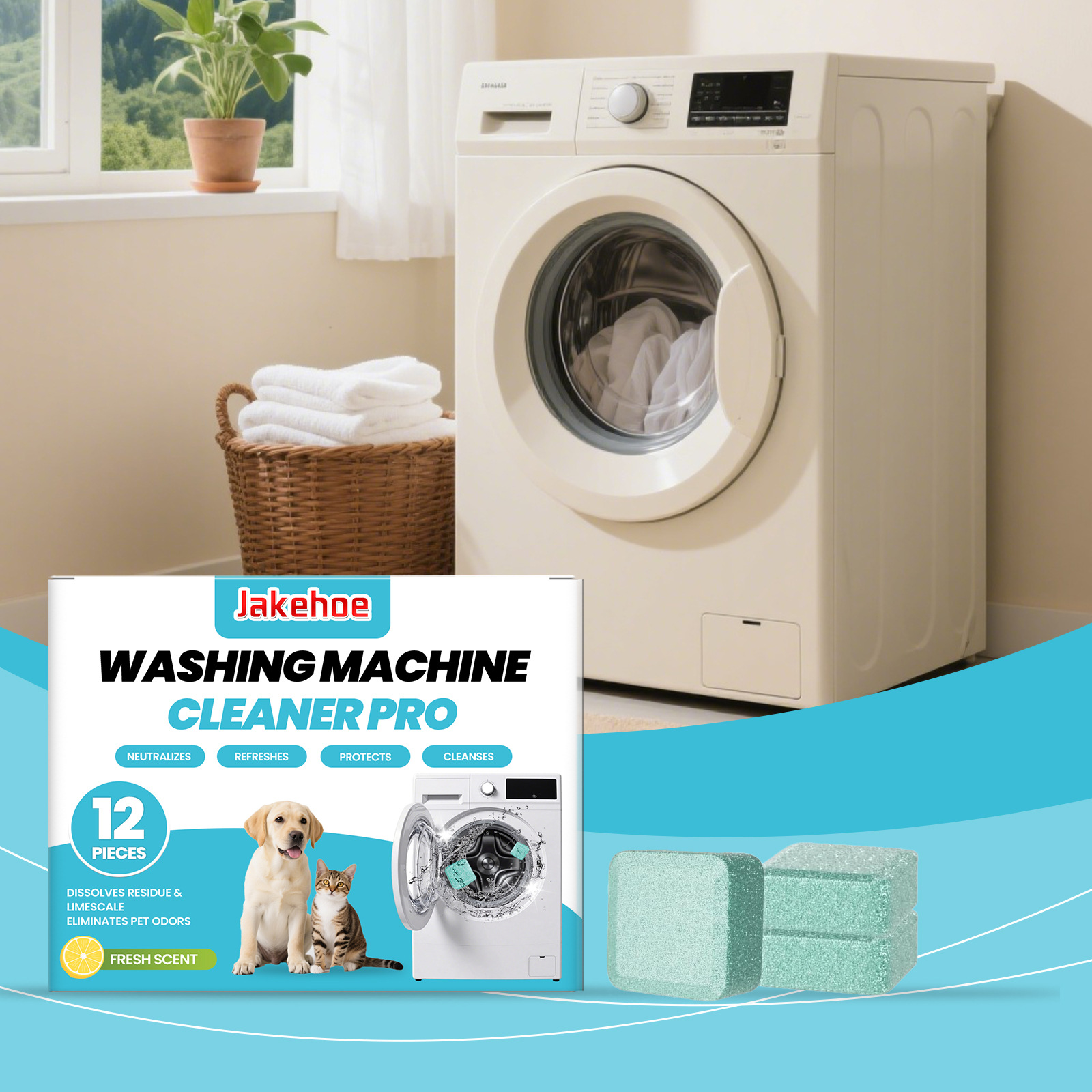 Jakehoe Washing Machine Cleaning Tablets for Daily Household Use in Drum Washing Machines, Gently Cleans Stains, Limescale, and Odors