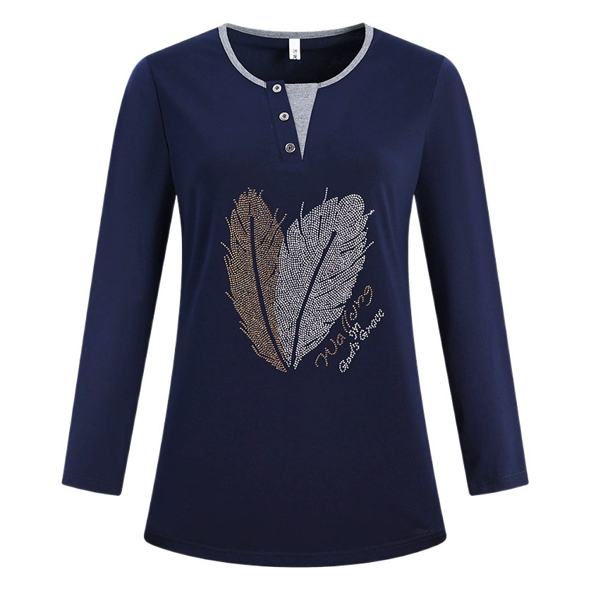 Трансграничная футболка с длинными рукавами женский синий большой размер женский новый темперамент