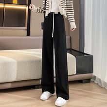 雪尼尔窄版阔腿裤女春秋冬加绒加厚裤子2025新款灯芯绒休闲直筒裤