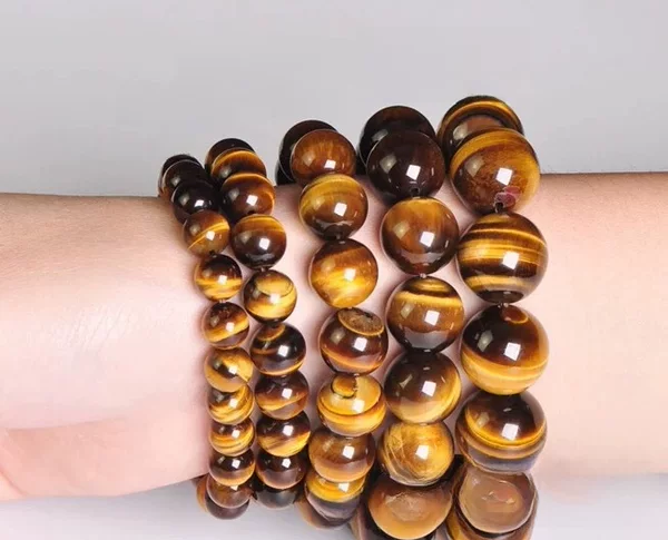 Yellow Tiger Eye Stone Bracelet, Tiger Eye Stone Bracelet, Wood-To-Stone Transformation Stone Beads Bracelet, Street Stall, Tourist Area Live Broadcast, Cross-Border Supply Wholesale