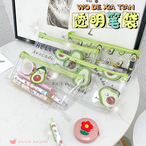 Korean style INS style transparent, simple and high-looking student storage bag Cartoon avocado series large-capacity pencil bag