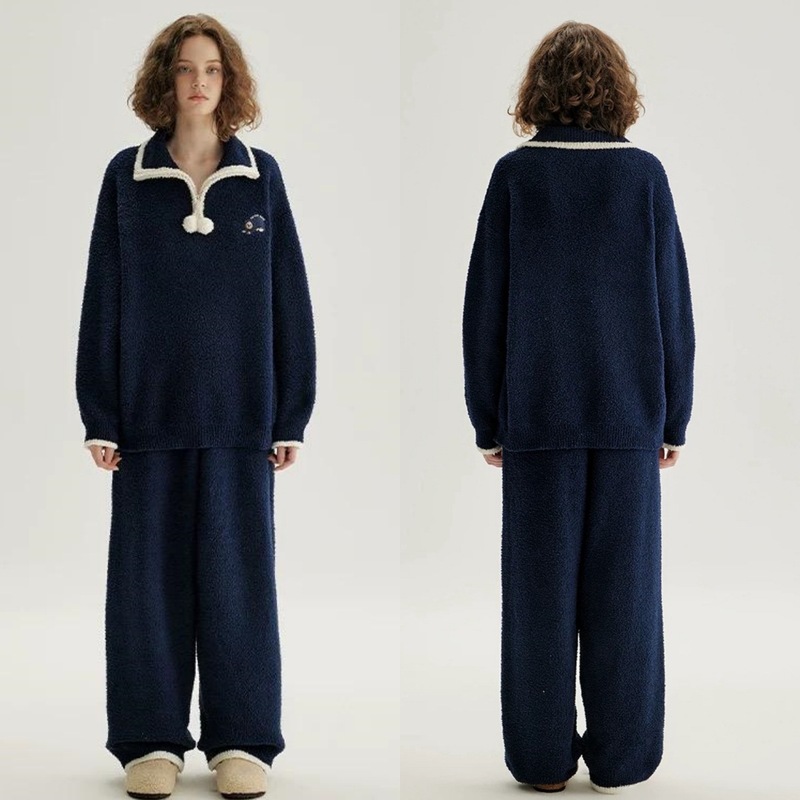 Autumn and Winter New Women's Home Clothes fleece-lined Warm and Fluffy Comfortable Half Zipper High Neck suit for Outer Pajamas