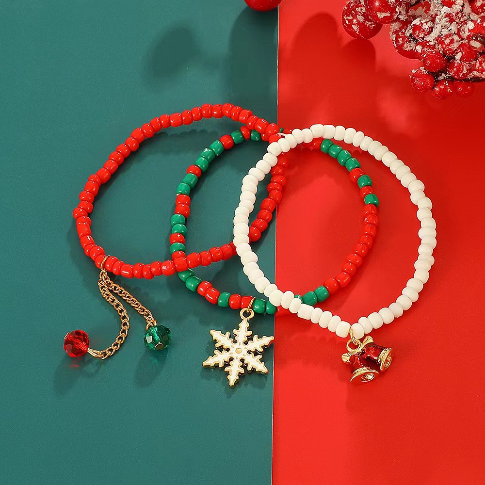 Lindo Campana Copo De Nieve Cuenta De Semillas Con Cuentas Hecho A Mano Navidad Unisexo Pulsera display picture 1