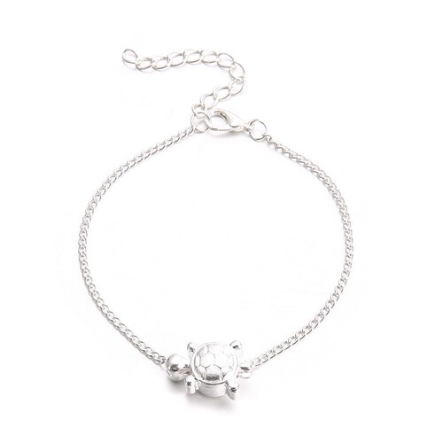 Trendy Cross-border Selling Jewelry from Europe and America, Summer Beach Style, Unique Turtle Design, Double-Ring Lock Pendant Ankle Chain for Women