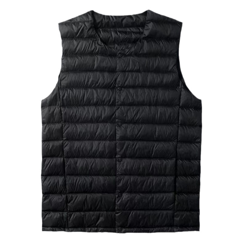 Down Vest Men's Collarless Inner Liner Autumn and Winter Light down Jacket Vest Youth Large Size Waistcoat Round Neck V Neck