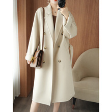 秋冬100%羊毛大衣女长款过膝双面呢子带腰带宽松大码羊绒风衣外套