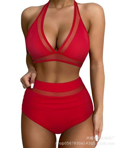 Set de Bikini de Talle Alto con Malla Set de 2 Piezas de Nylon Alta Elasticidad con Almohadilla sin Aros para Natación