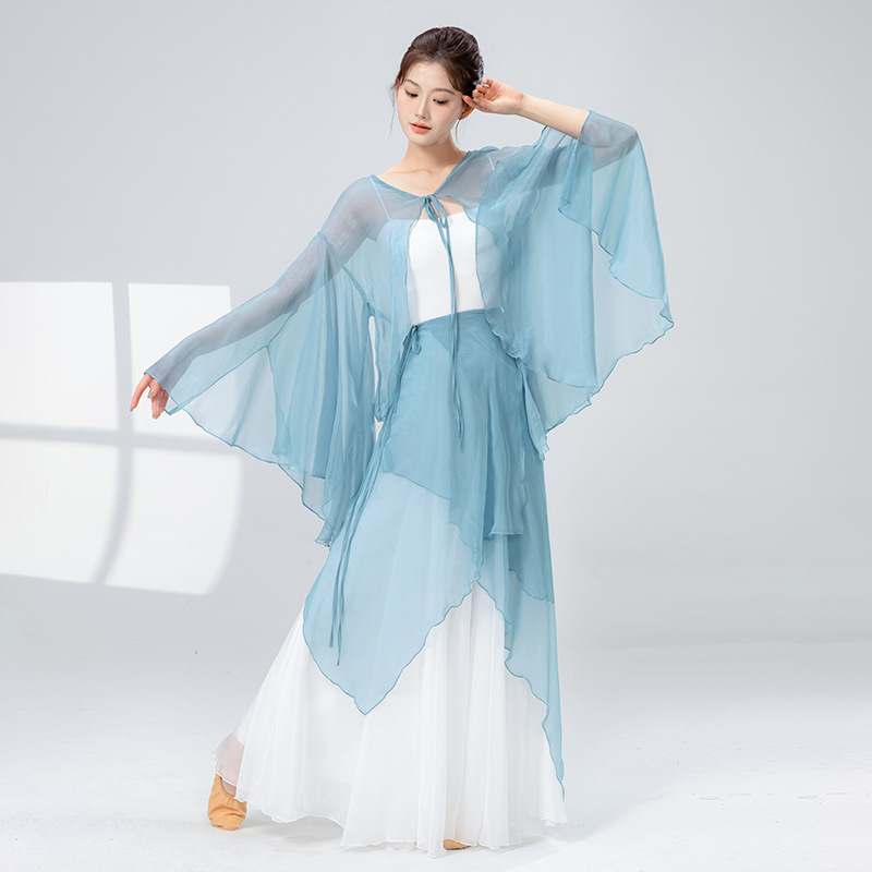 女性用クラシックダンス服、新しいゆったりとした妖精のようなエレガントなアウターシェード、中国風のステージ服、パフォーマンスモダンダンス服|undefined