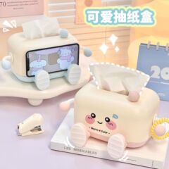 桌面纸巾盒可爱卡通表情抽纸盒多功能手机支架床头客厅纸抽盒女生