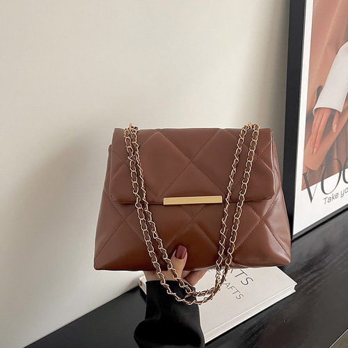 Personalized trendy rhombus embroidery chain bag for women  new style small fragrance simple portable casual fashion crossbody bag
