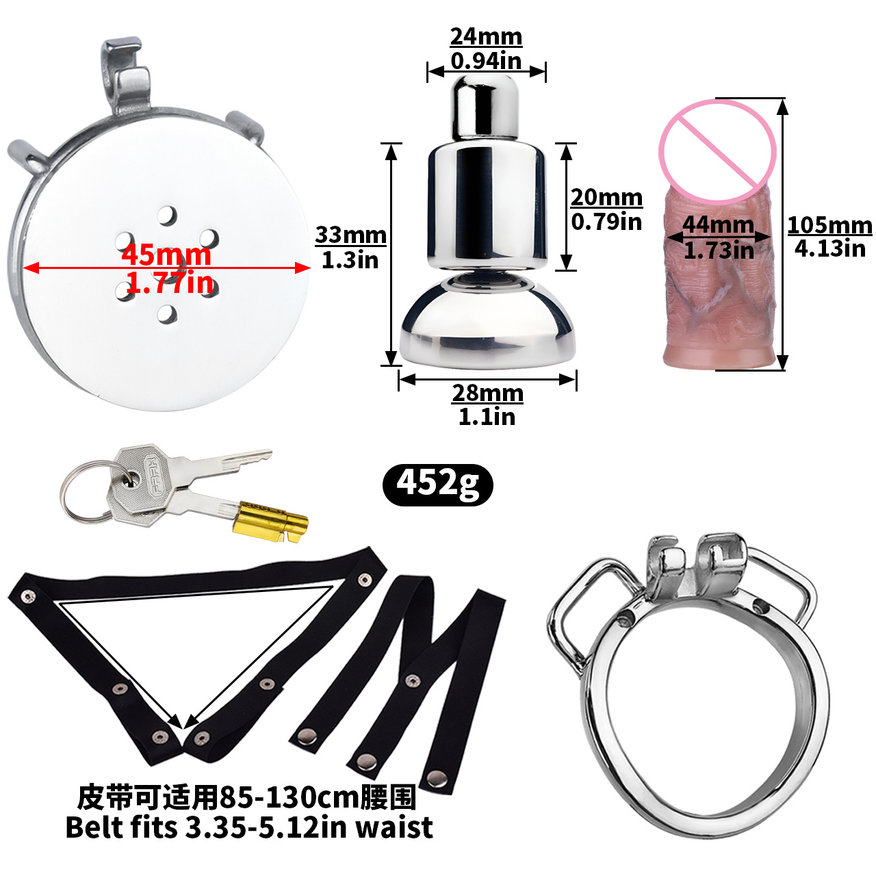 [3176a] k-04a 40mm arc ring + urine support base + s size penis + pu-5 black elastic belt