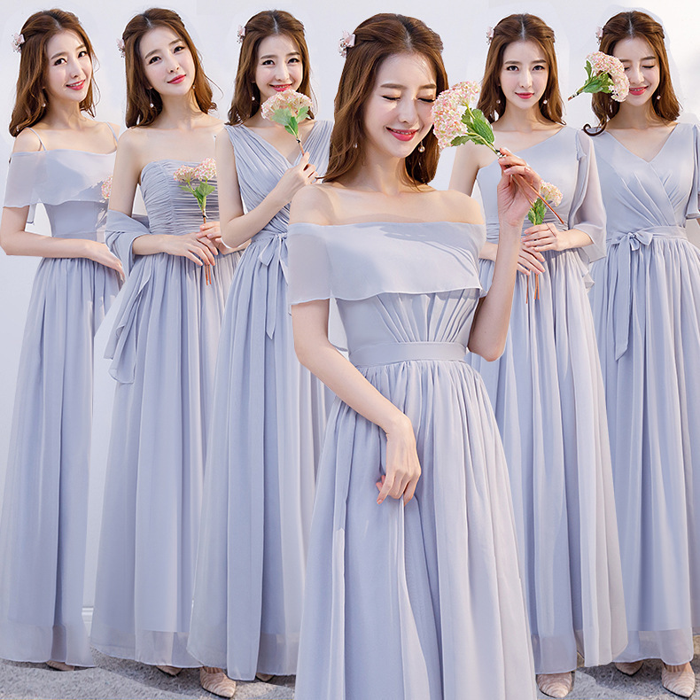 Gray Chiffon Bridesmaid Dress Long Style 2026 New Slim Fit Bridesmaid Group Dress Summer Sister Dress Bridesmaid Dress