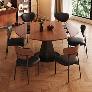 French Mid-Century Style Solid Wood Dining Table and Chair Combination for Home Small Apartment Retractable Rotating Folding Multi-Functional Dining Table
