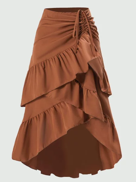European and American Women's Clothing 2025 New Summer Style Sweet and Fresh High-Waist Splicing Slimming Look Ruffled Hem Skirt