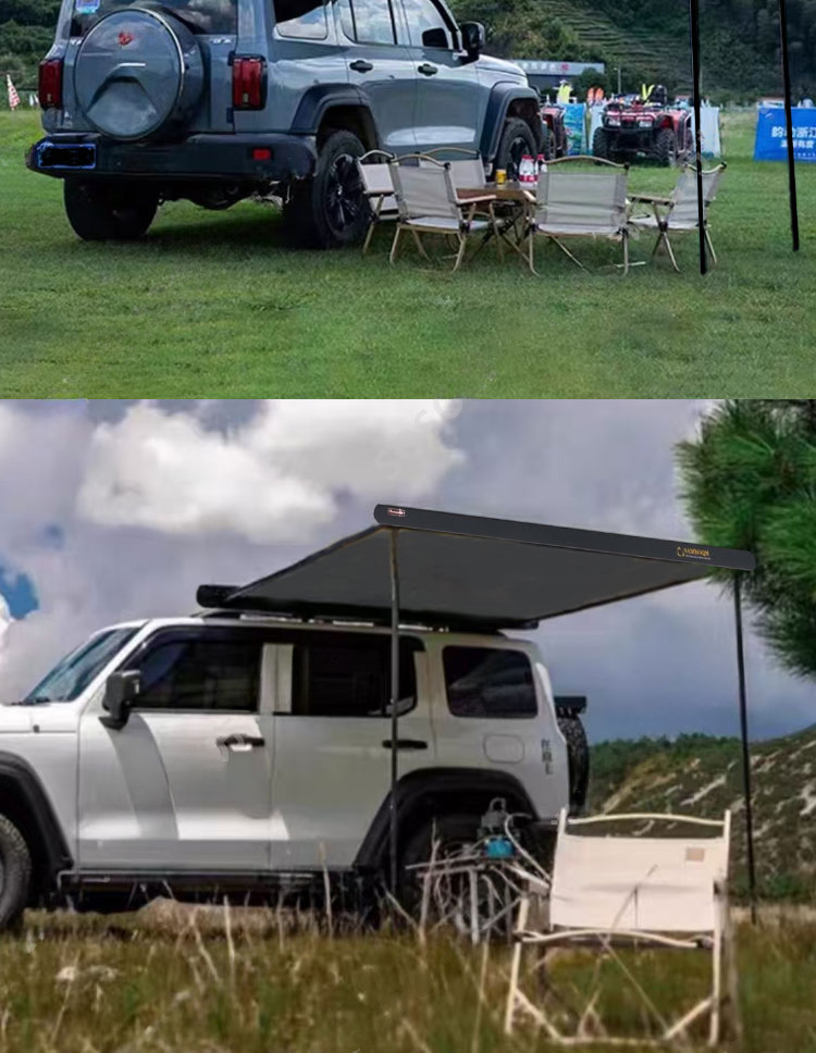 Semi-Automatic Side Tent for Car, Outdoor Camping, Self-Driving Tour, Sunshade and Rain Shelter, Car-Mounted Canopy