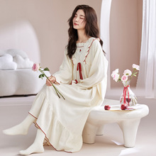 睡裙女士春秋季纯棉长袖睡衣中长款连衣裙2025新款宽松甜美公主风