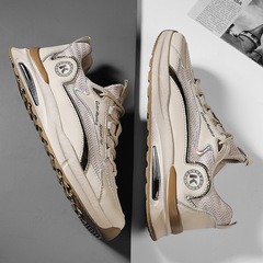 運動鞋男2024春季新款時尚百搭休閒鞋真皮網面夏天透氣軟底慢跑鞋