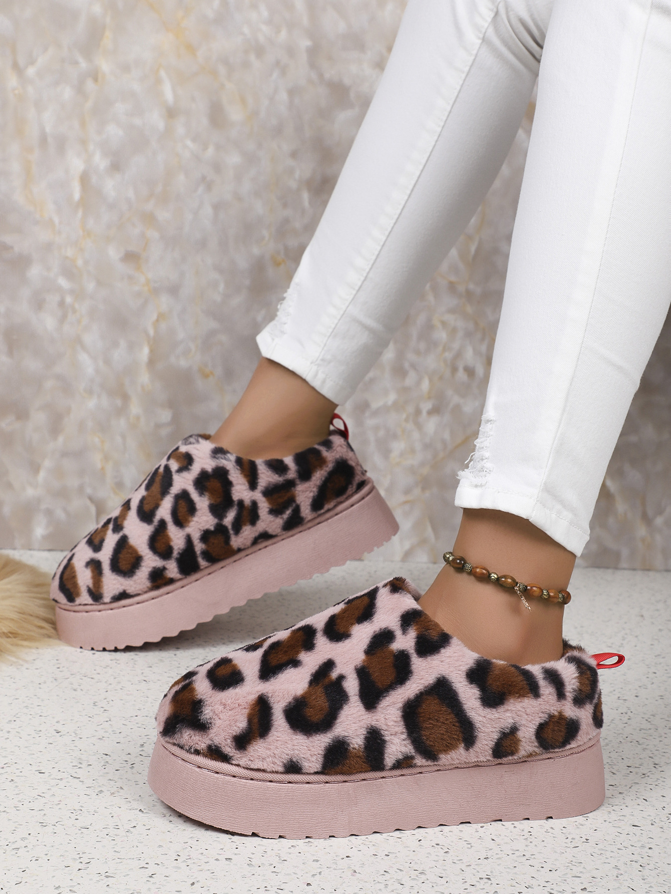 Damenschuhe, neue Schneestiefel mit niedrigem Schaft und Leopardenmuster, mit dicken Sohlen, Schneeschuhe aus Baumwolle_voghion.com