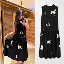 法式小众 2026春夏文艺白鸽爱心贴布刺绣圆领无袖宽松连衣裙26100