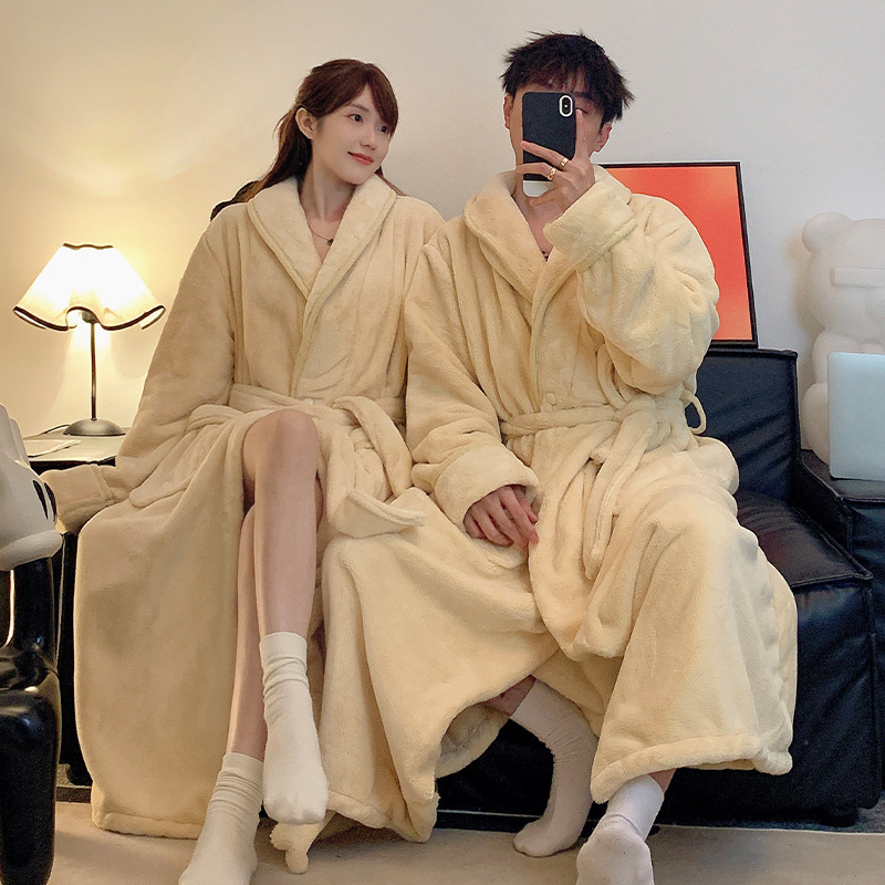 150kg Milk Velvet High-End Hotel Hot Spring Bathrobe Couple Pajamas Thickened Warm Long Sexy Men's Pajamas