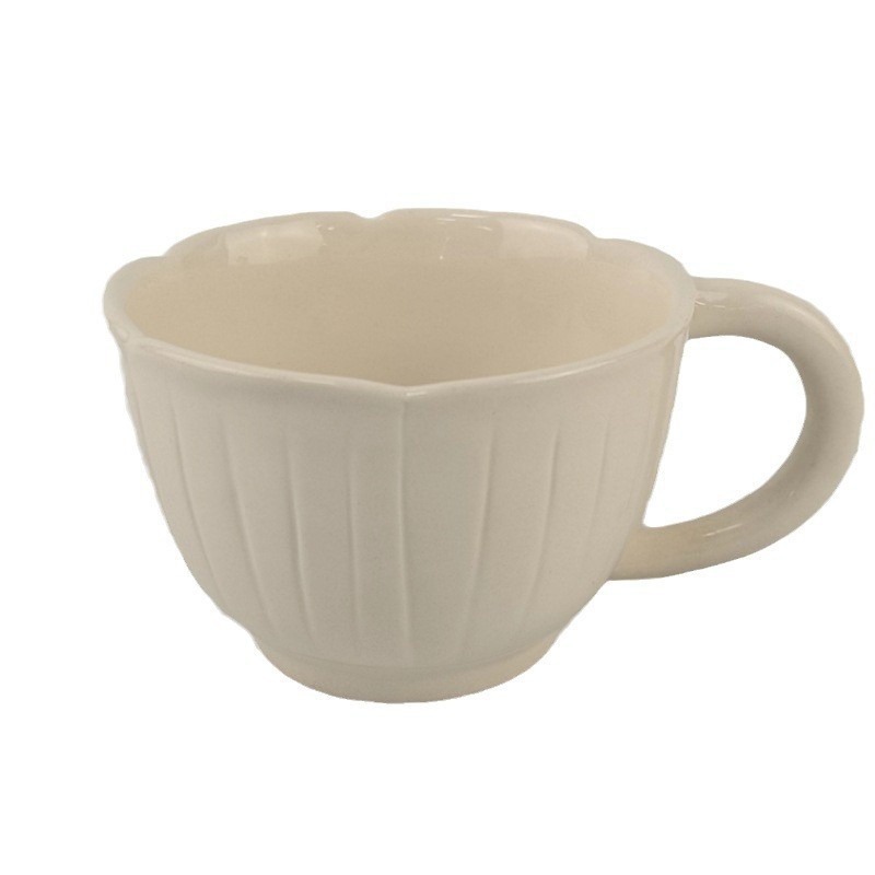 In stock in crema viento de encaje cerámica taza de gran capacidad taza de avena de desayuno sensación de diseño de apertura