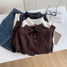 复古纽扣翻领兔绒套头针织衫女秋冬软糯亲肤绵羊毛套头气质款毛衣