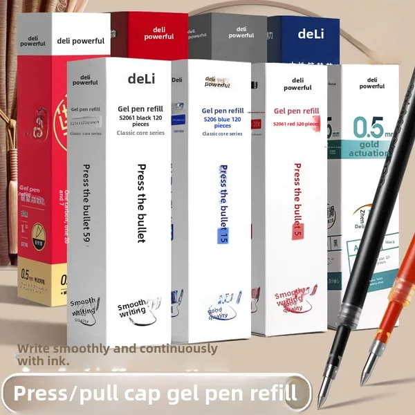 Deli 0.5 Bullet Gel Pen Student 0.38mm Core 1.0 Office Sign Pen 0.7 Spring Head Refill