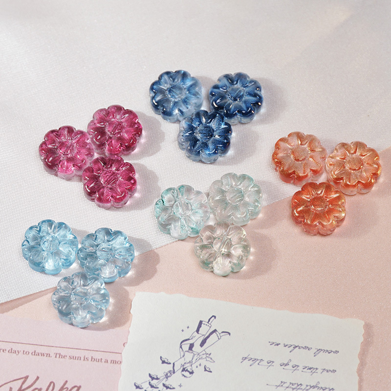 Wholesale 13mm glass daisy cross hole double side carving sunflower diy handmade bracelet necklace material