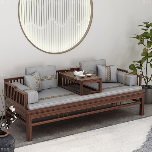 Solid Wood Luohan Bed, Old Elm Wood, New Chinese-Style Luohan Tatami Sofa Chair-Bed, Sliding Design Tea Table and Chair Set for Small Apartments