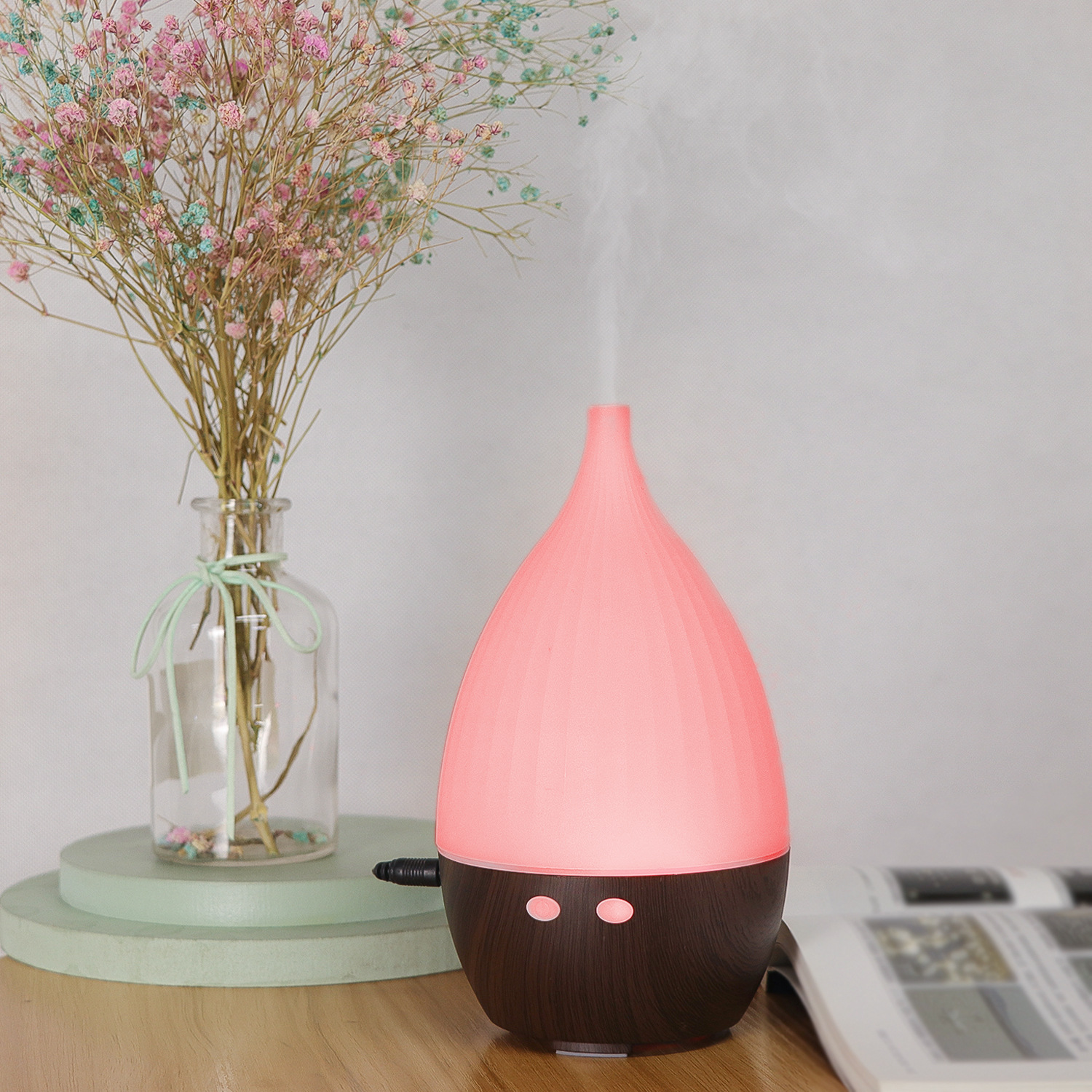 Humidificador de aromaterapia de 5v de grano de madera transfronterizo, máquina de aromaterapia de aceite esencial, luz ambiental colorida, humidificador de escritorio de oficina doméstica