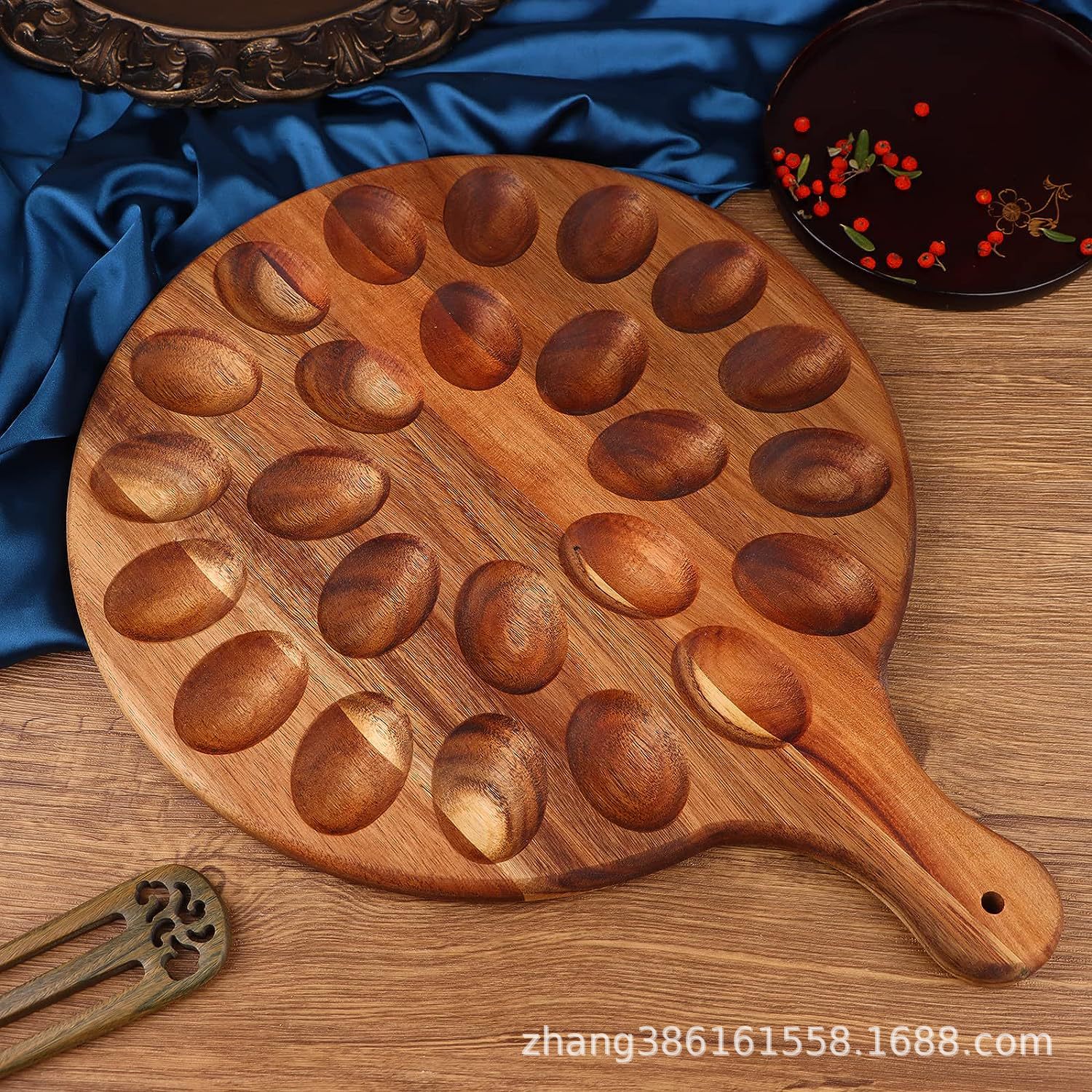 Bandeja de huevo de madera transfronteriza bandeja de madera Acacia abrasivos de huevo plato de comida estante de queso bandeja de huevo de doble cara