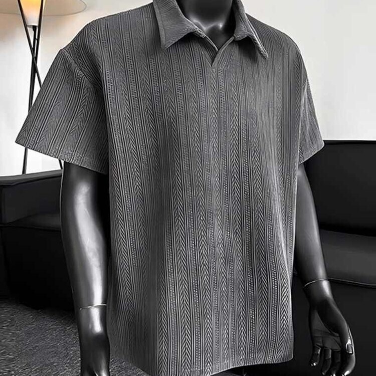 Gray Wheat Ear Pattern Jacquard Polo Collar Short-Sleeve Trendy Men's Summer Cleanfit Heavyweight T-Shirt Cool Half-Sleeve Gray Wheat Ear Pattern Jacquard Polo Collar Short-Sleeve Trendy Men's Summer Cleanfit Heavyweight T-Shirt Cool Half-Sleeve