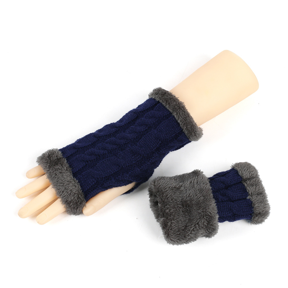Men's Gloves New autumn and winter plush wool gloves twisted knitted fingerless plush sleeves cross border warm thick wool gloves_voghion.com