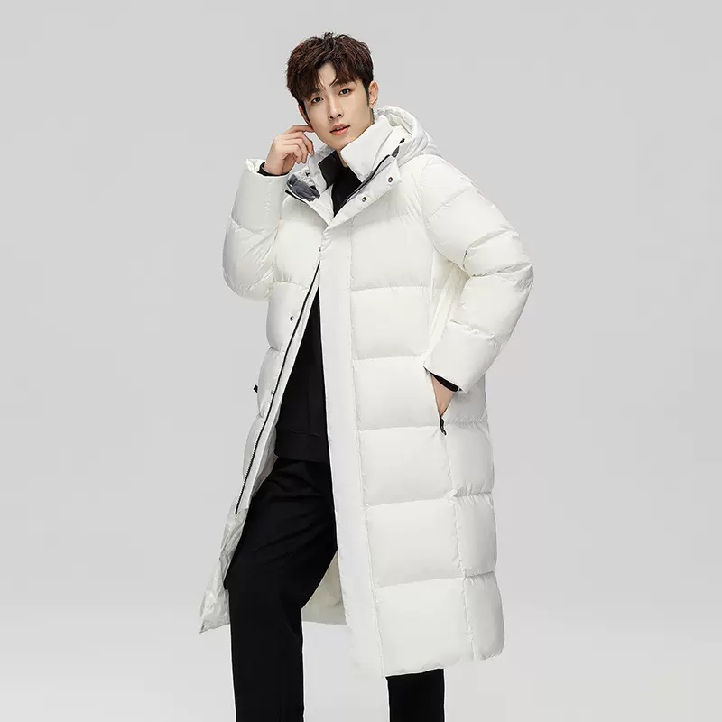 长款羽绒服过膝冬季中长款加厚保暖休闲白鸭绒情侣跨境长款羽绒服