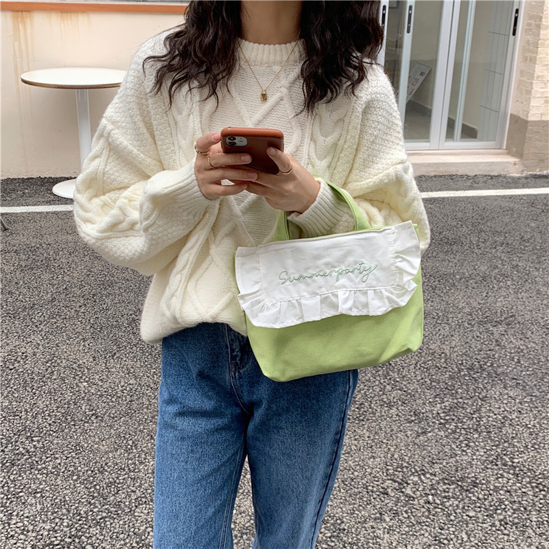 1441 Japanese and Korean chic Sweet ruffled bento Bag, Fresh embroidered hand-held small cloth bag, girl student bag wholesale undefined