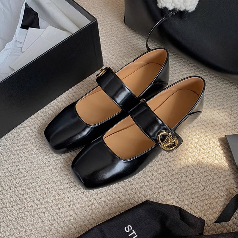 Nuevo otoño de la uva de la madre francesa retrógrada con velcro Mary Zhen boca plana zapatos de una sola mujer